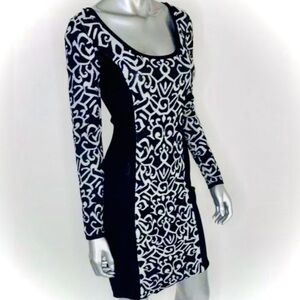 CARMEN MARC VALVO *S*E*X*Y* Black & White Bodycon MIDI Dress, Medium, NWOT, CL01